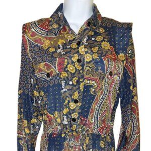 VINTAGE Long Sleeve Paisley Print Satin Dress Size 8 Petite